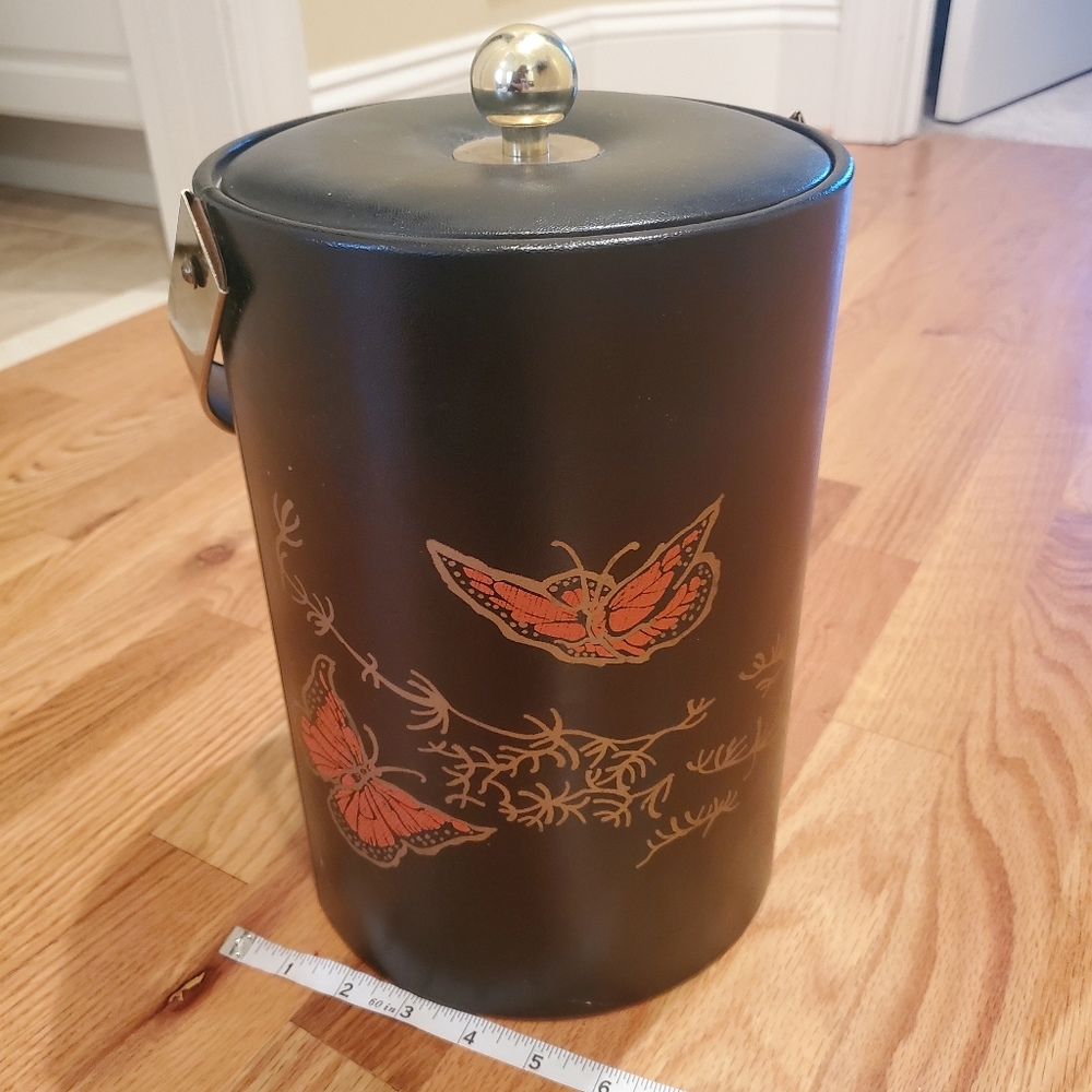 COPY - Vintage Courec Ice Bucket Black and Gold with Butterflies.